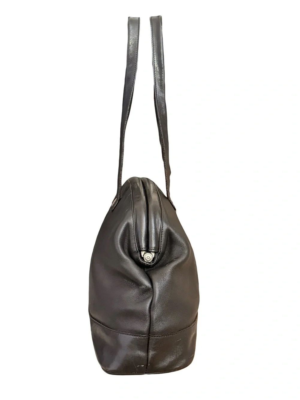Vintage Furla Black Leather Dome Shoulder Bag With Silver Logo Made in Italy